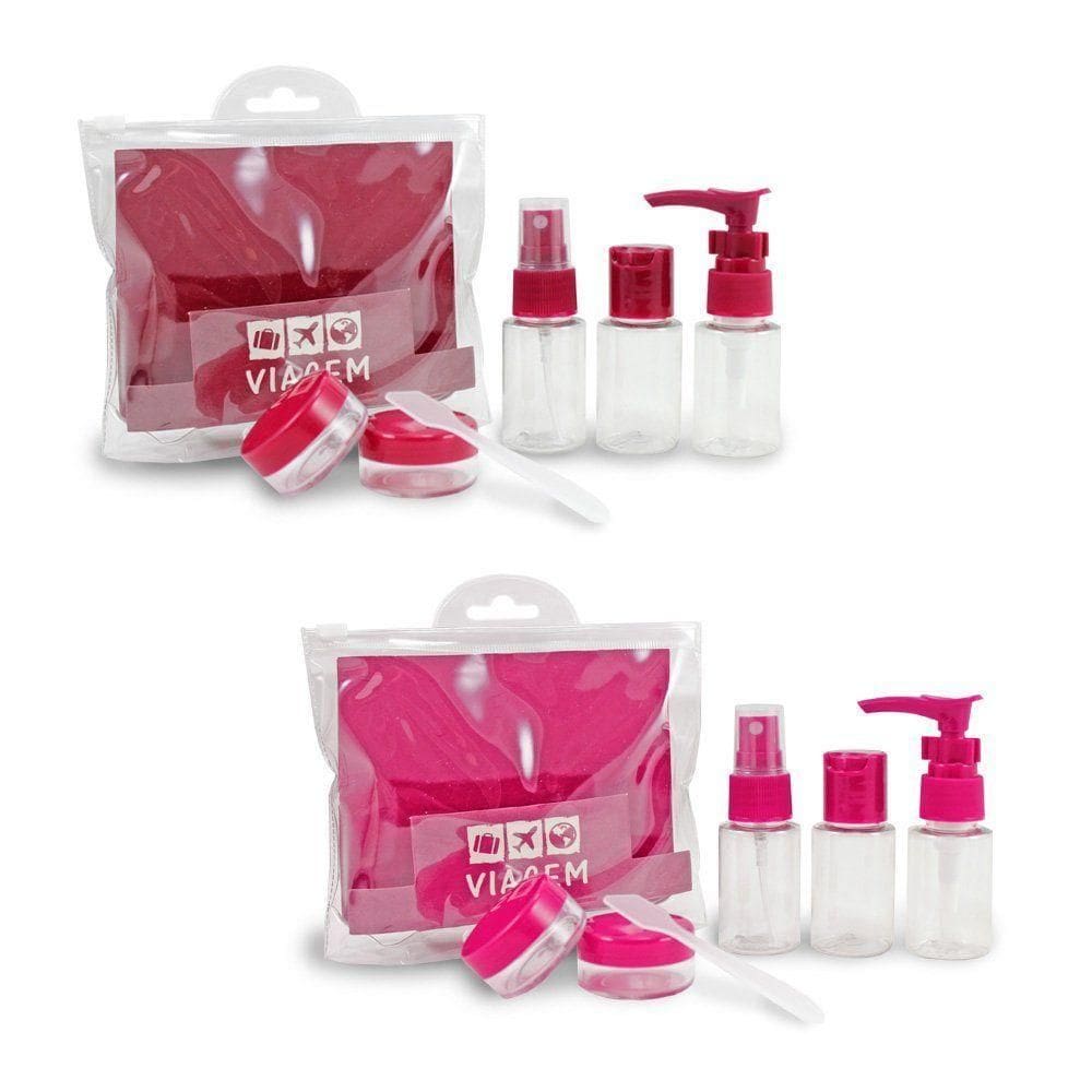 2 Kit De Frascos P/ Viagem De 7 Peças - Jacki Design Vinho / Pink
