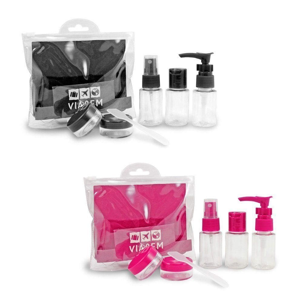 2 Kit De Frascos P/ Viagem De 7 Peças - Jacki Design Preto / Pink