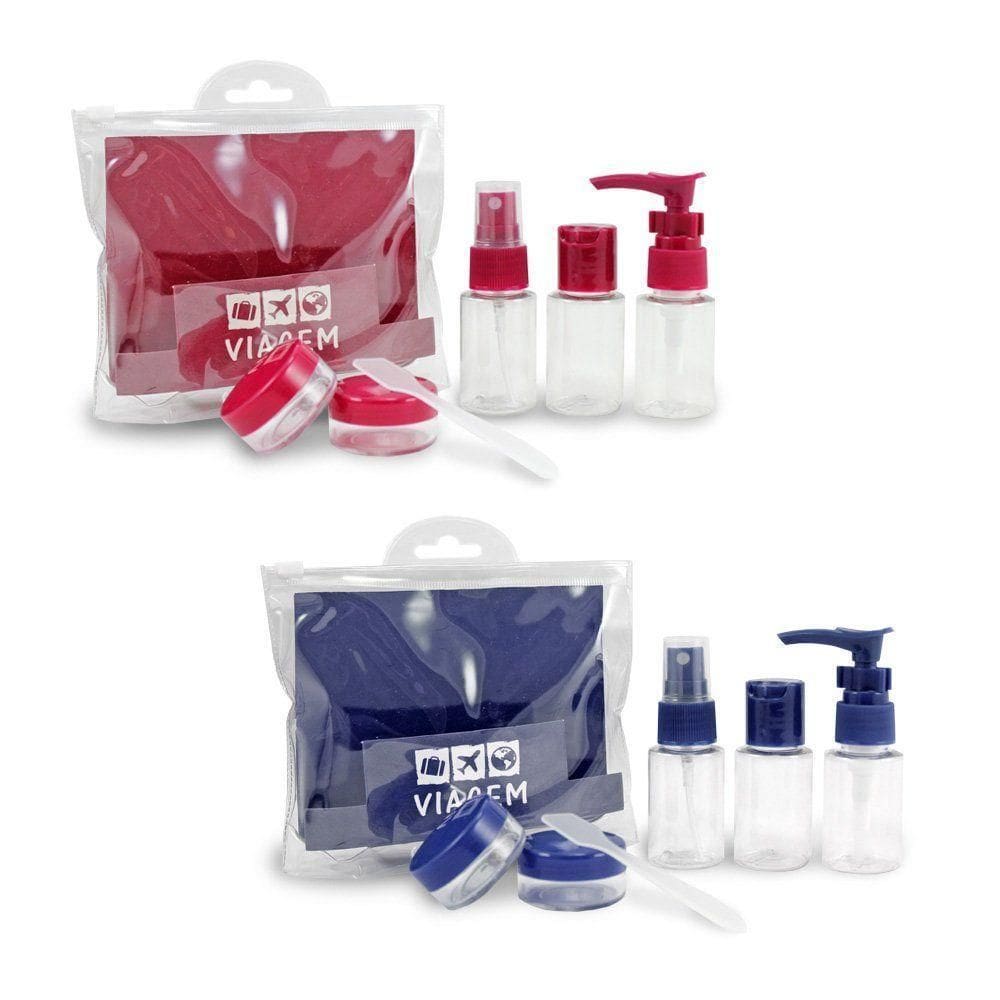 2 Kit De Frascos P/ Viagem De 7 Peças - Jacki Design Vinho / Azul