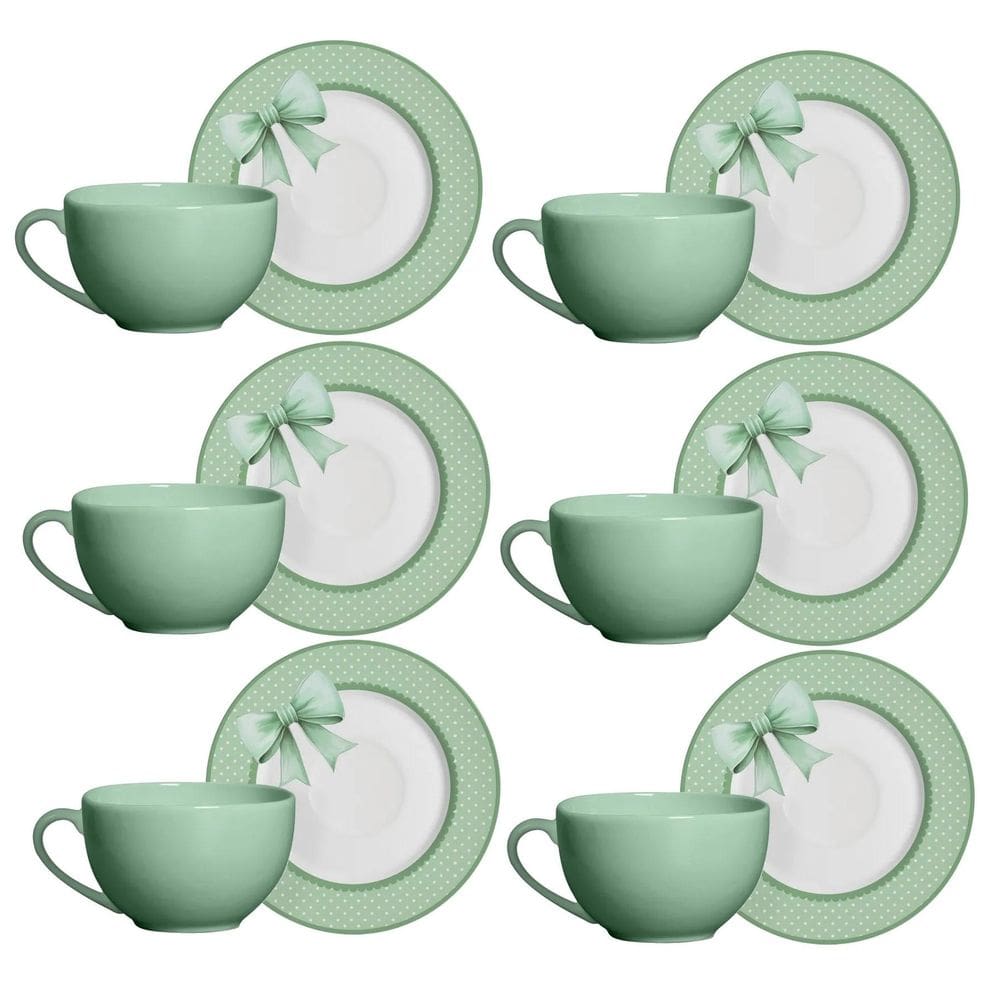 Jogo de Xícaras de Chá Laços de Páscoa Verde - 12 Peças - Alleanza