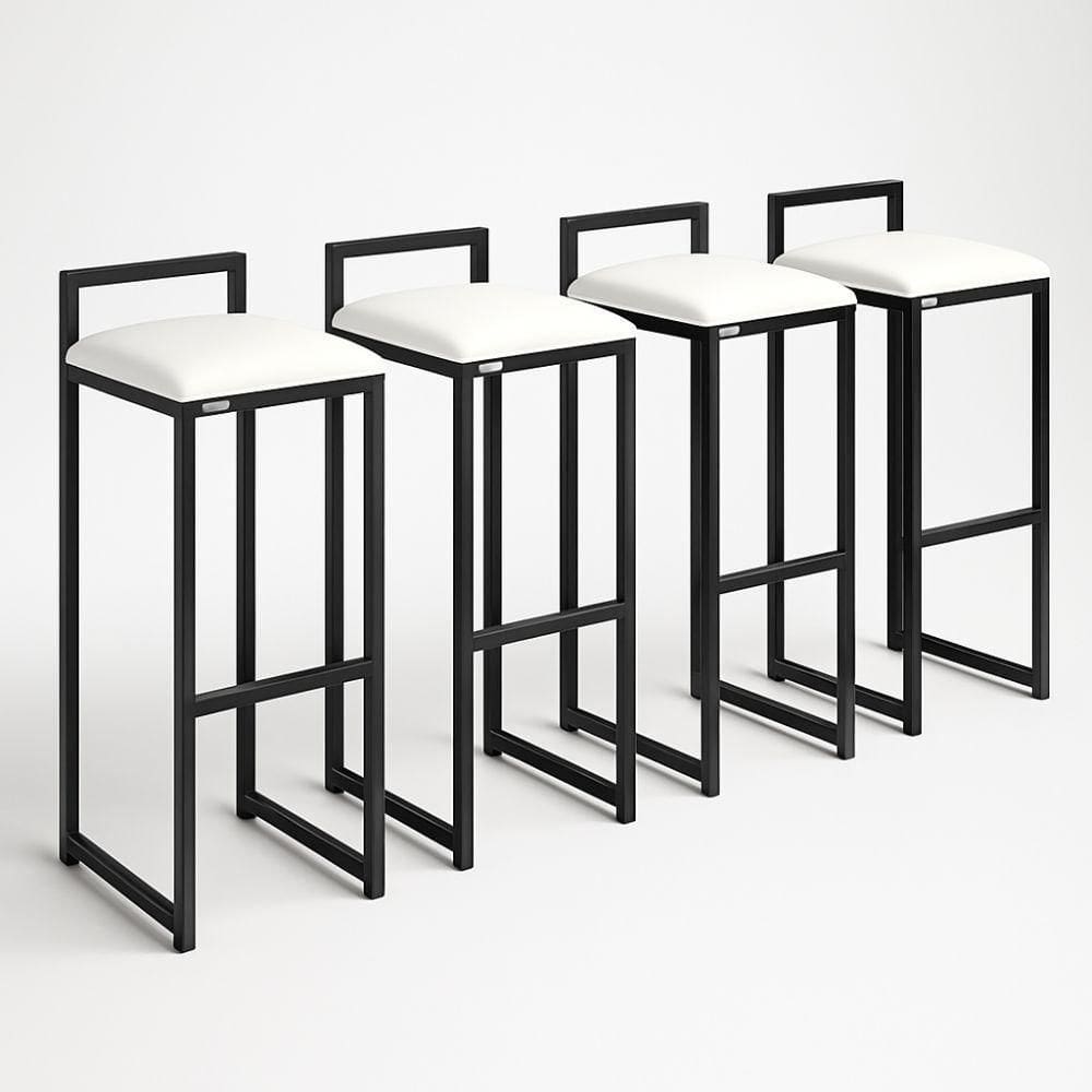 Kit 4 Banqueta Corino Balcão Industrial Cozinha Gourmet Bar Branco