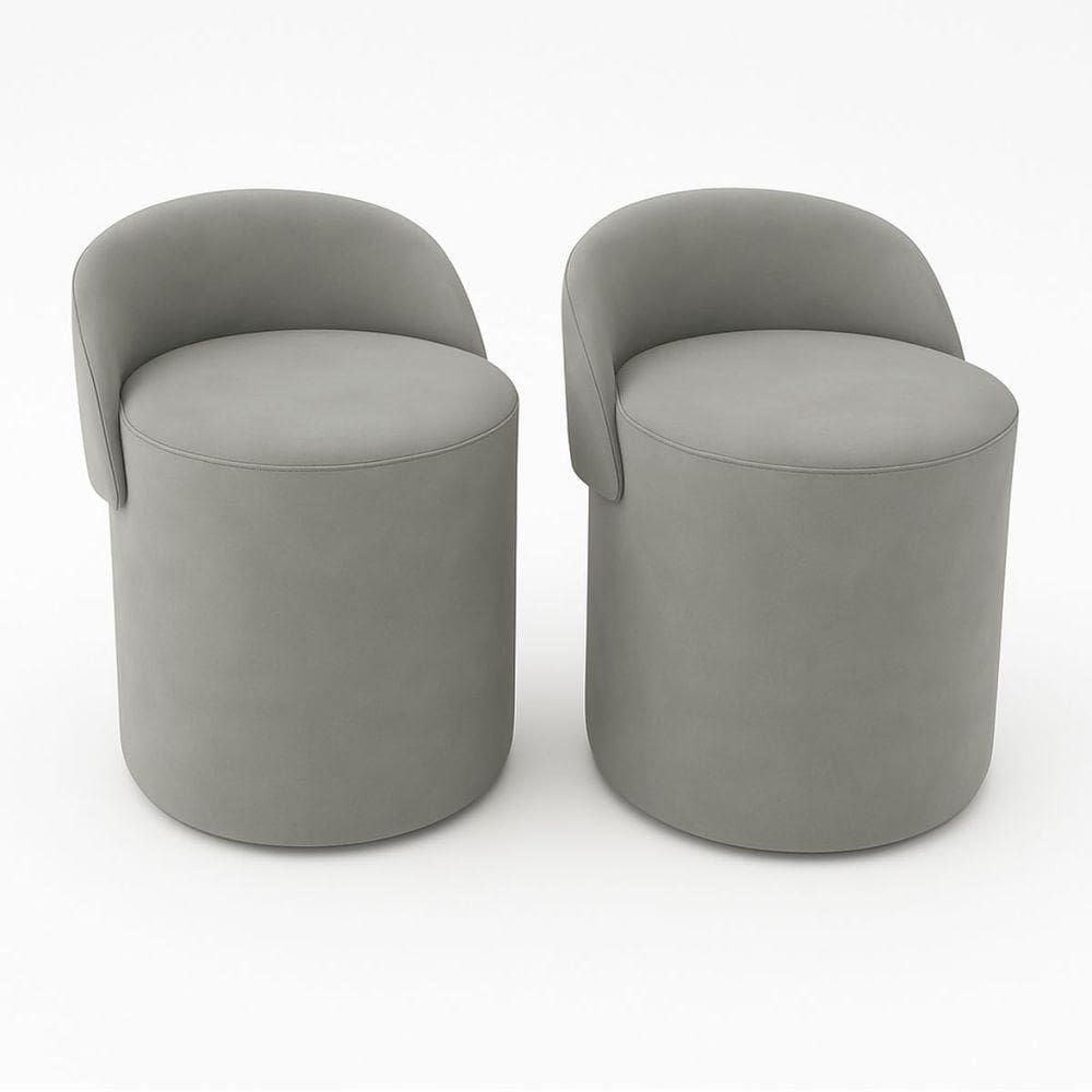 Kit 2 Puff Orgânico Encosto Suede Redondo Quarto Sala Estar Cinza