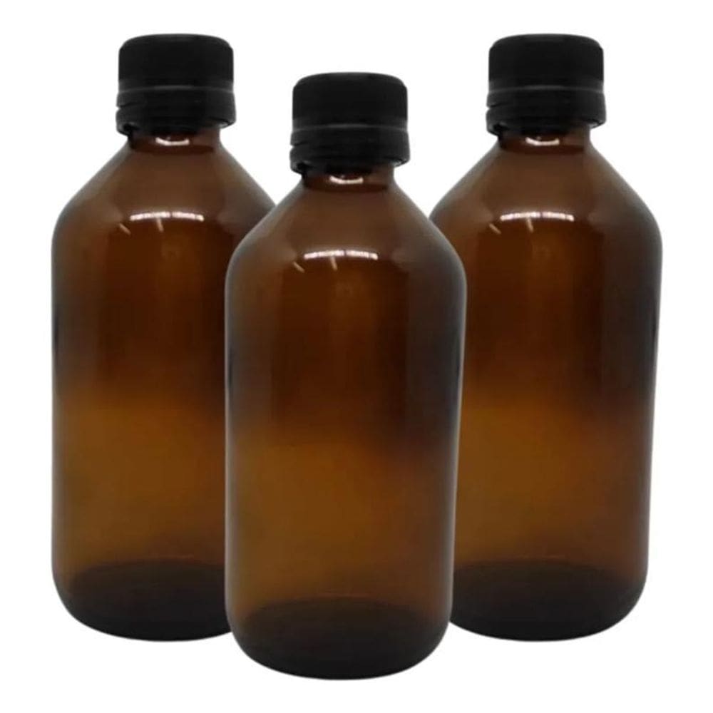 10 Frascos Âmbar Marrom Vidro 500Ml Tampa Lacre Preta Rosca