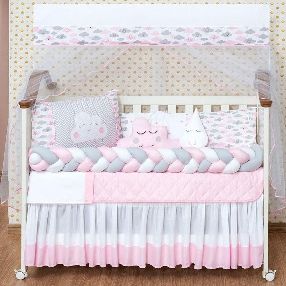 Kit Berço Nuvem Trança 12 Peças Menina