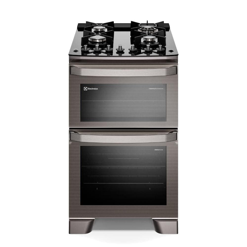 Fogão de Piso Electrolux de 04 Bocas Experience com Duplo Forno e Mesa de Vidro Cinza - FE4DG