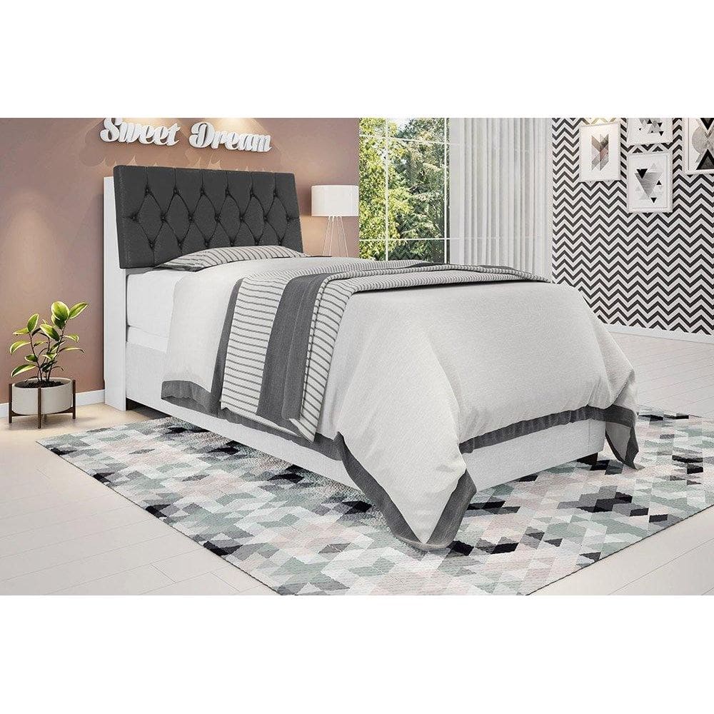 Cabeceira Isis Solteiro Branco com Capitonê Preto