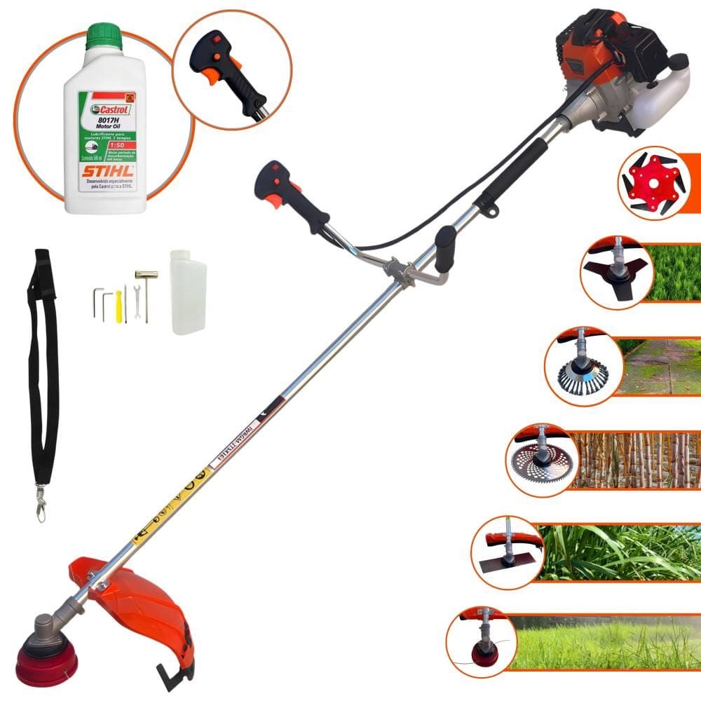 Máquina de Corta Grama Multifuncional Import Way IWRGM2T5X163 À Gasolina 2T 63cc 3HP 7.500rpm Completa Com Carretel + 6 Opções de Corte + Óleo Stihl