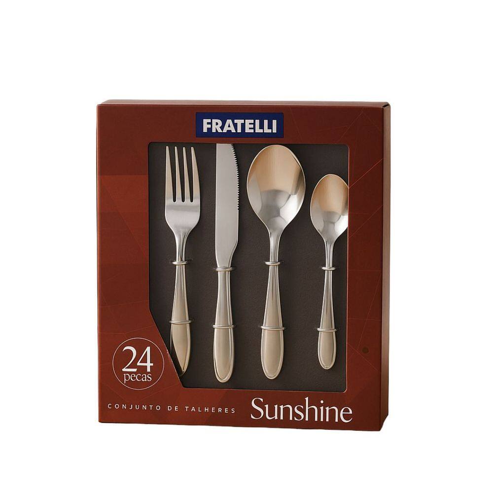 Conjunto de Talheres Sunshine Fratelli Aço Inox Prime 24 Peças Mesa e Chá