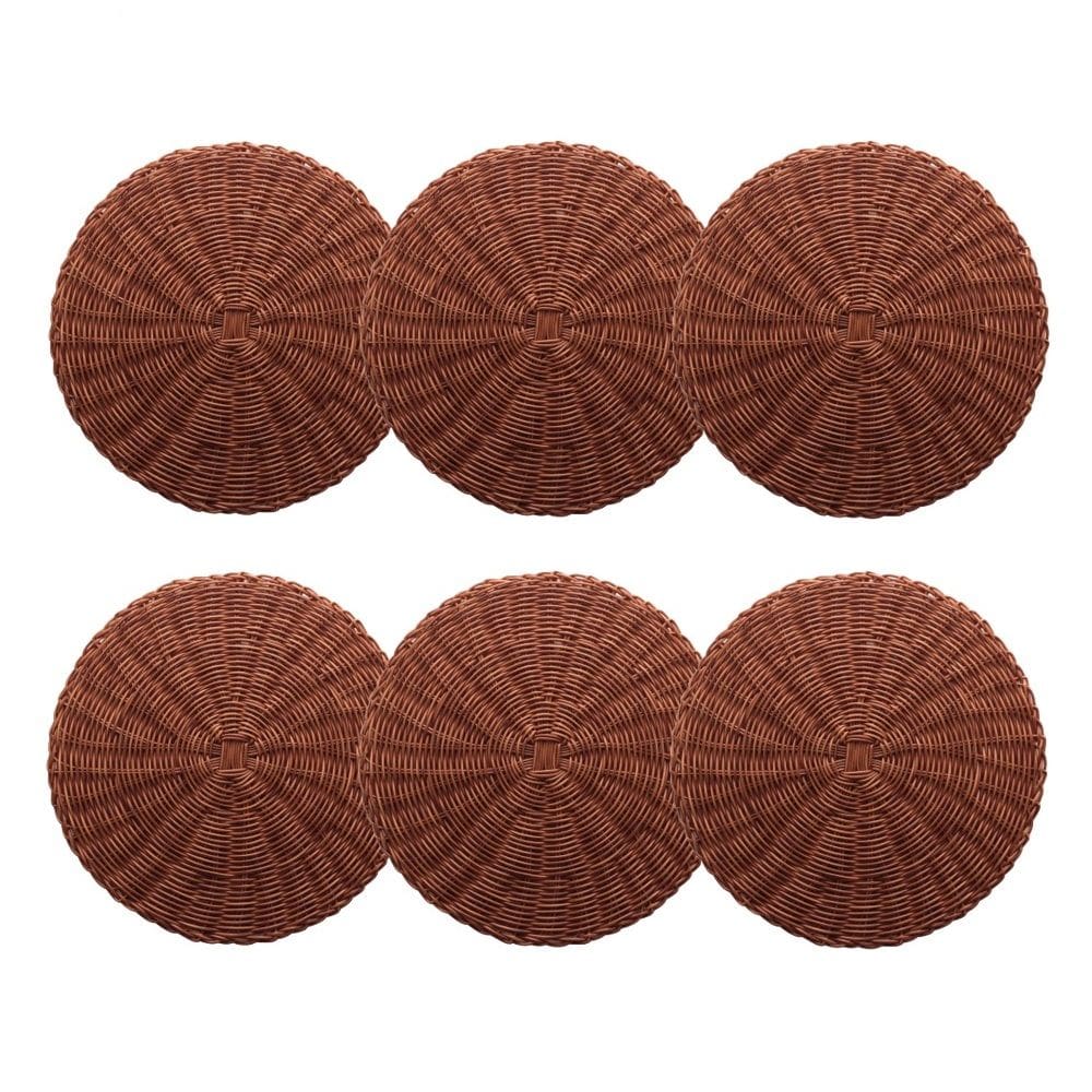 Cj 6 Lugares Americanos de Plástico Redondo Rattan Marrom 38cm Lyor