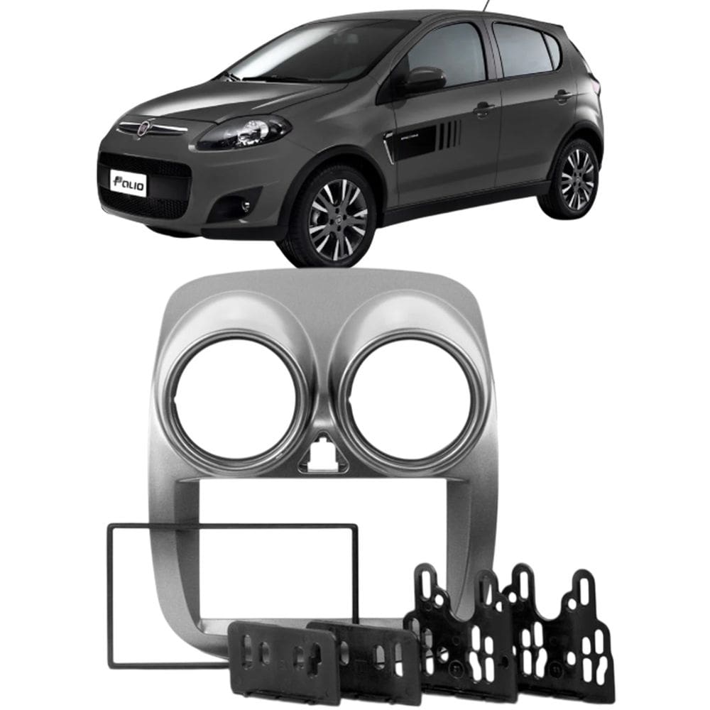 Moldura 2 Din Palio Novo 2012 à 2016 Cinza Painel Central Multimidia 6.2 e 7 Polegadas Som