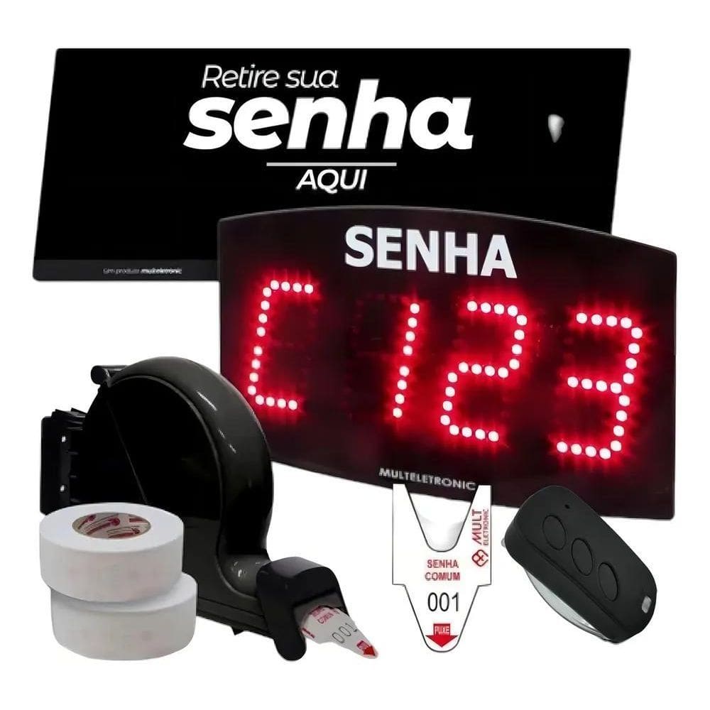 2X Kit Atendimento Filas Com Painel Senhas Dispenser E Bobin