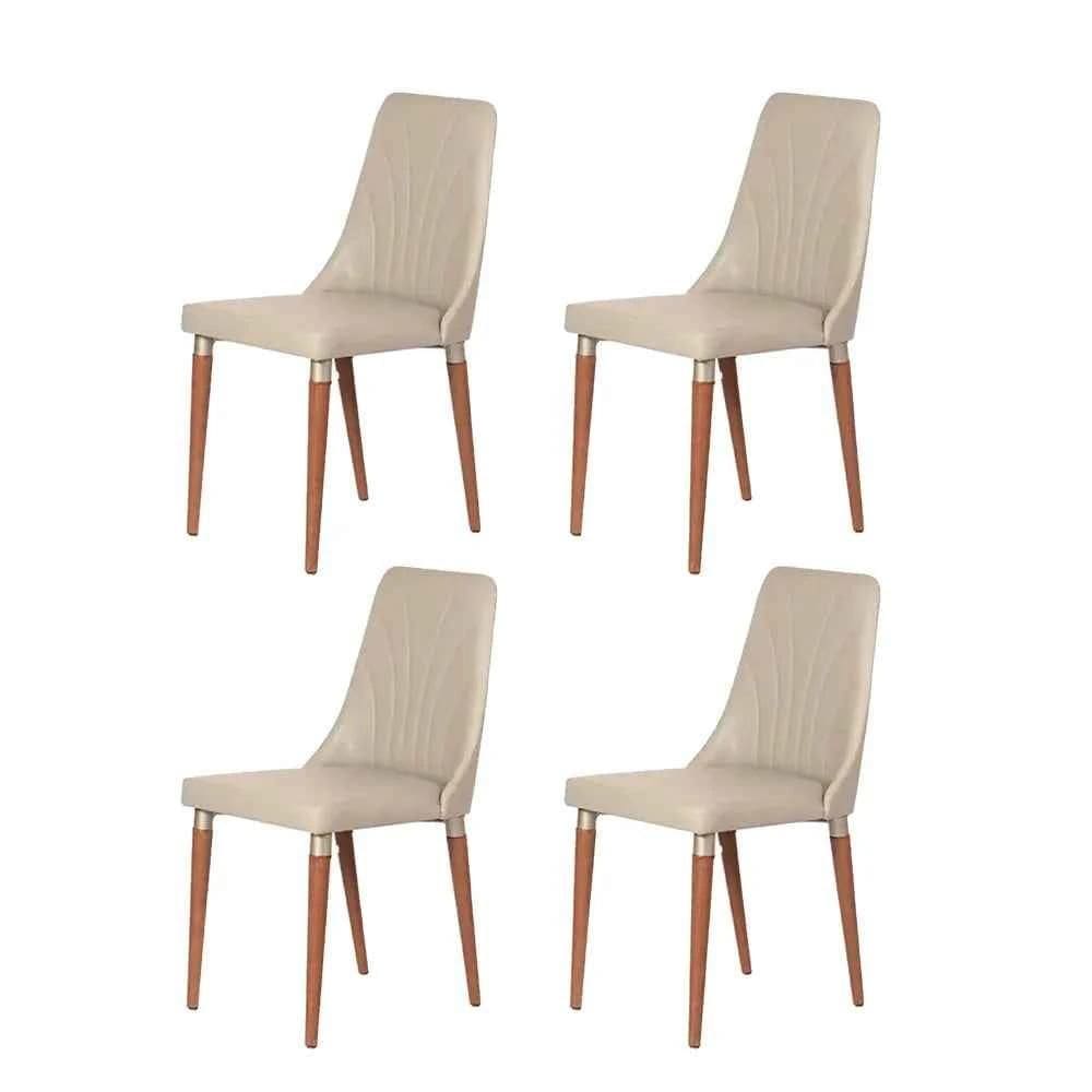 Kit de 4 Cadeiras de Madeira Maciça Estofada Lara - Natural c/ PU Off White - Champanhe