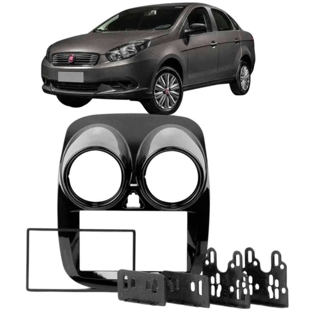 Moldura 2 Din Grand Siena 2021 Black Piano Painel Central Multimidia 6.2 e 7 Polegadas Som