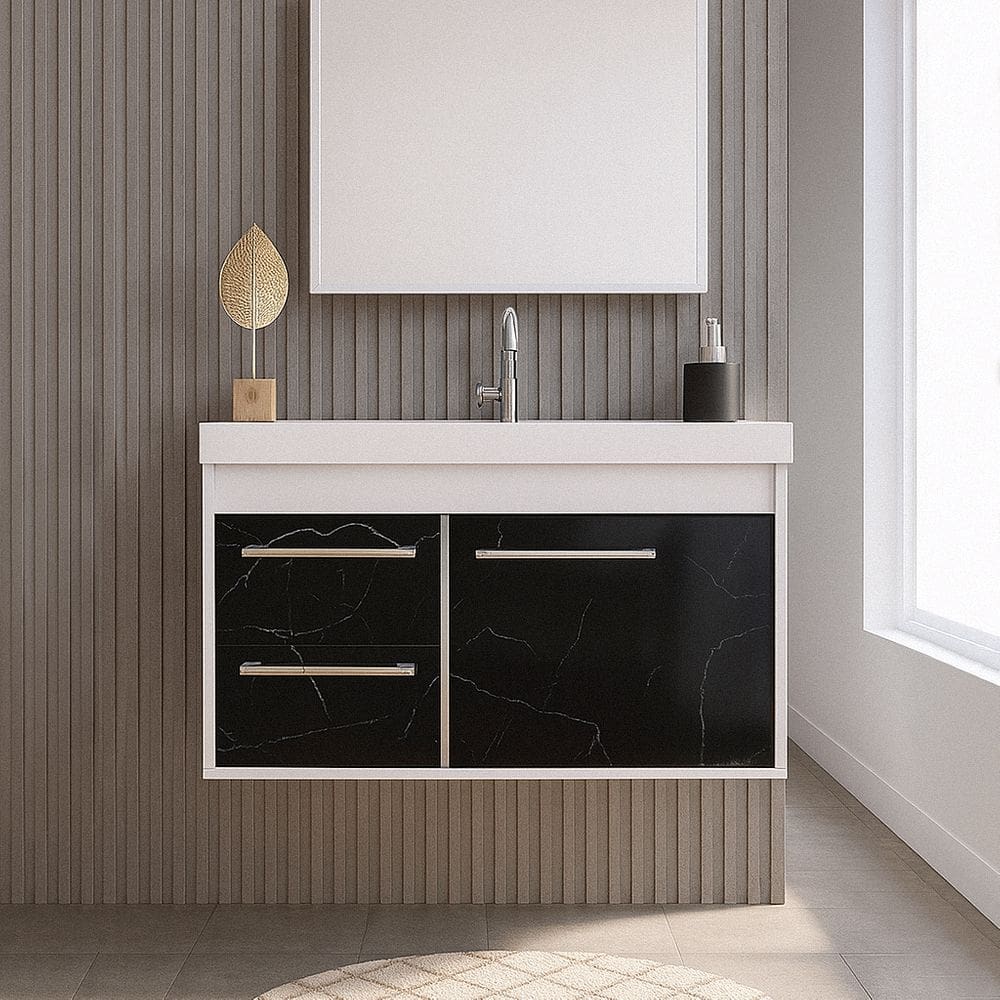 Gabinete Armário para Banheiro 60cm MDF com Cuba - Potenza Preto