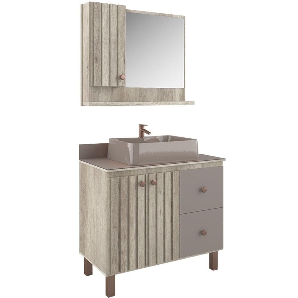 Conjunto de Banheiro São João Riviera Barrique e Taupe, 80 cm