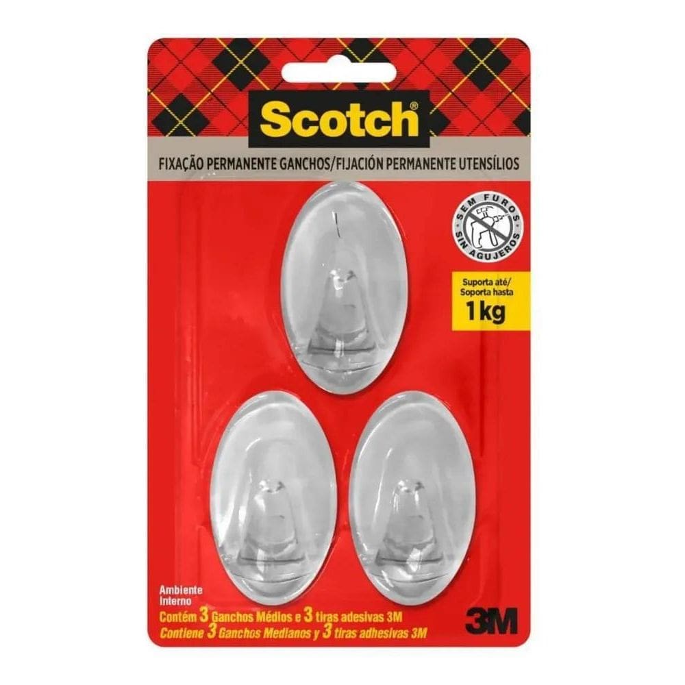 2X Gancho Médio Transparente - Marca 3M - Multiuso Envio Ráp