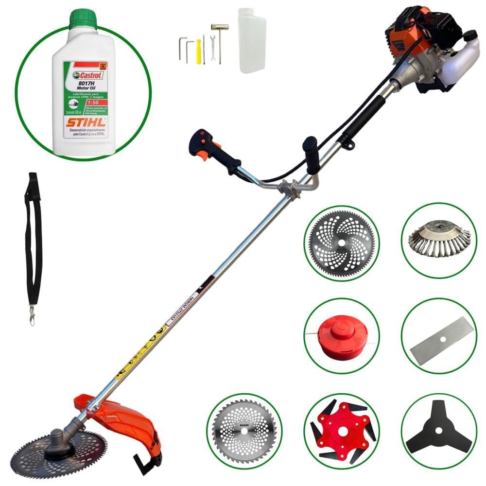 Máquina de Cortar Grama Profissional À Gasolina 2T Import Way IWRGM2T5X163 63cc 7.500rpm 3HP de Potência Roçadeira Com 7 Opções de Cortes + Óleo Stihl