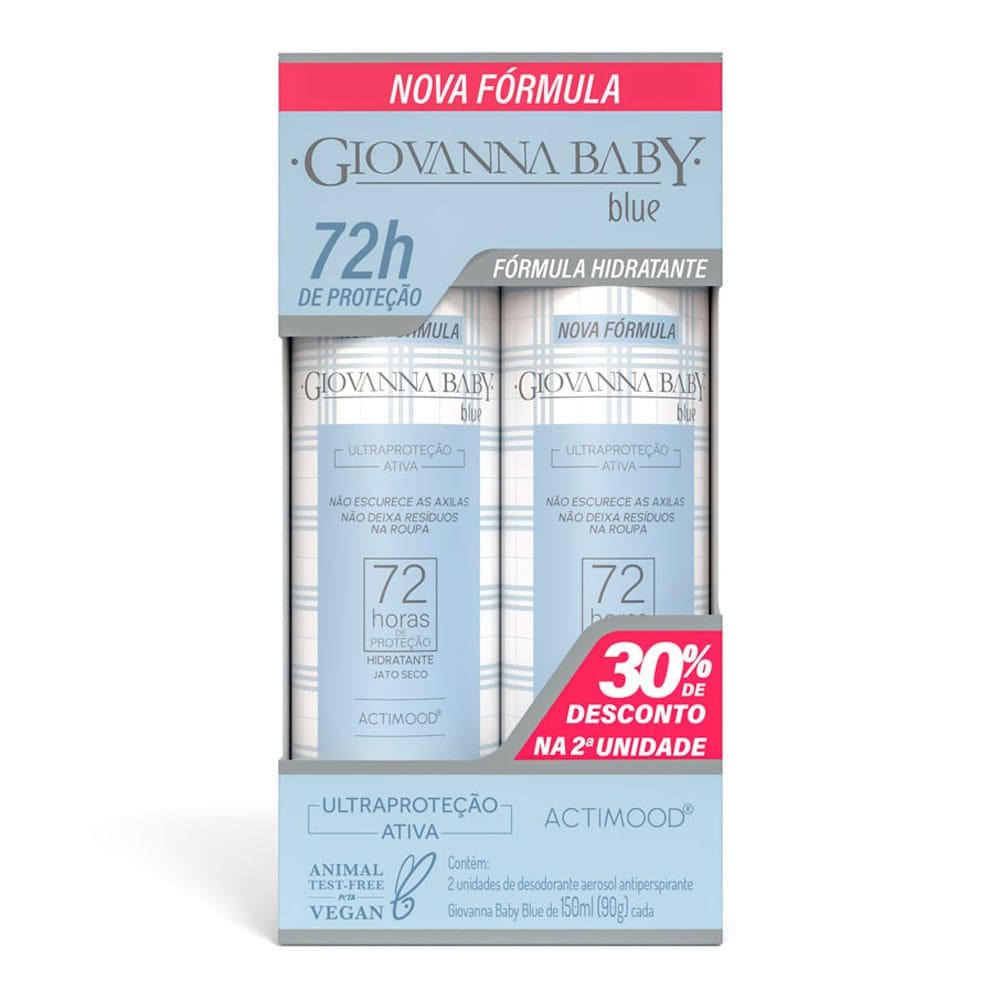 Desodorante Giovanna Baby Blue Aerossol Ultra Proteção Ativa Antiperspirante 72h com 2 Unidades de 150ml cada