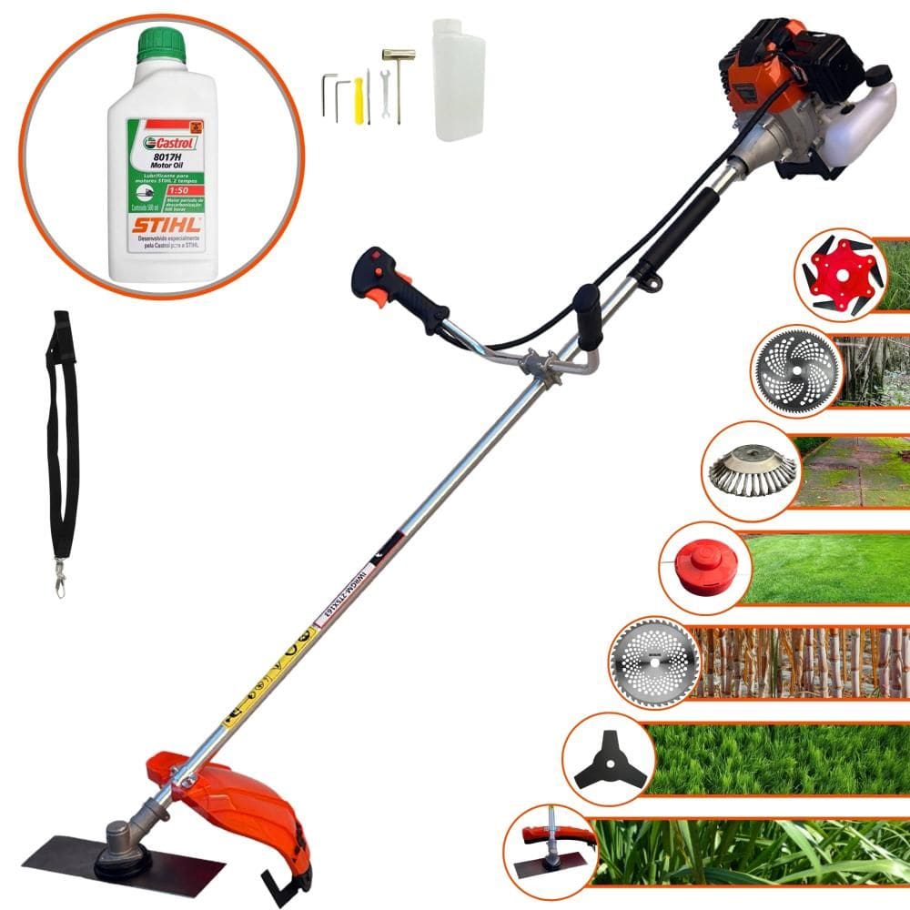 Cortador de Grama Completa À Gasolina Import Way IWRGM2T5X163 63cc 3HP Alta Performance Com Carretel Nylon e Kit de 7 Opções de Corte + Óleo Stihl 2T