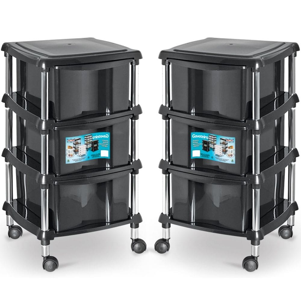 Kit 2 Gaveteiros Organizador 3 Gavetas com Rodízios Alice