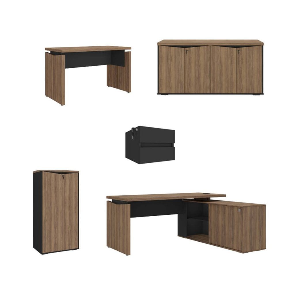 CJ Escritório Completo Y37 - NOGAL/PRETO