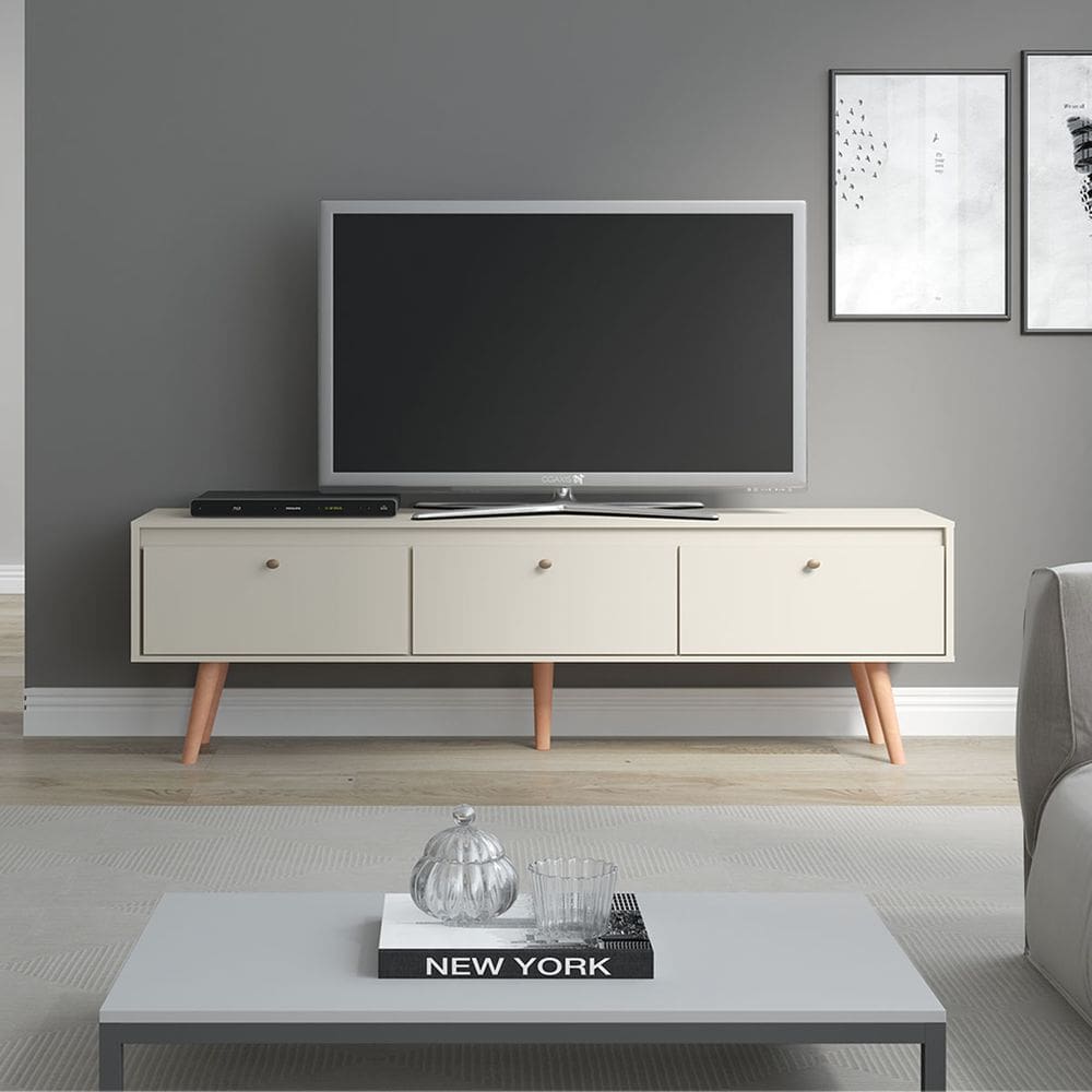 Rack Retrô para TV 65 Pol. com 3 Portas 160 x 59 Cm Memphis MDP Champanhe 0673 MENU