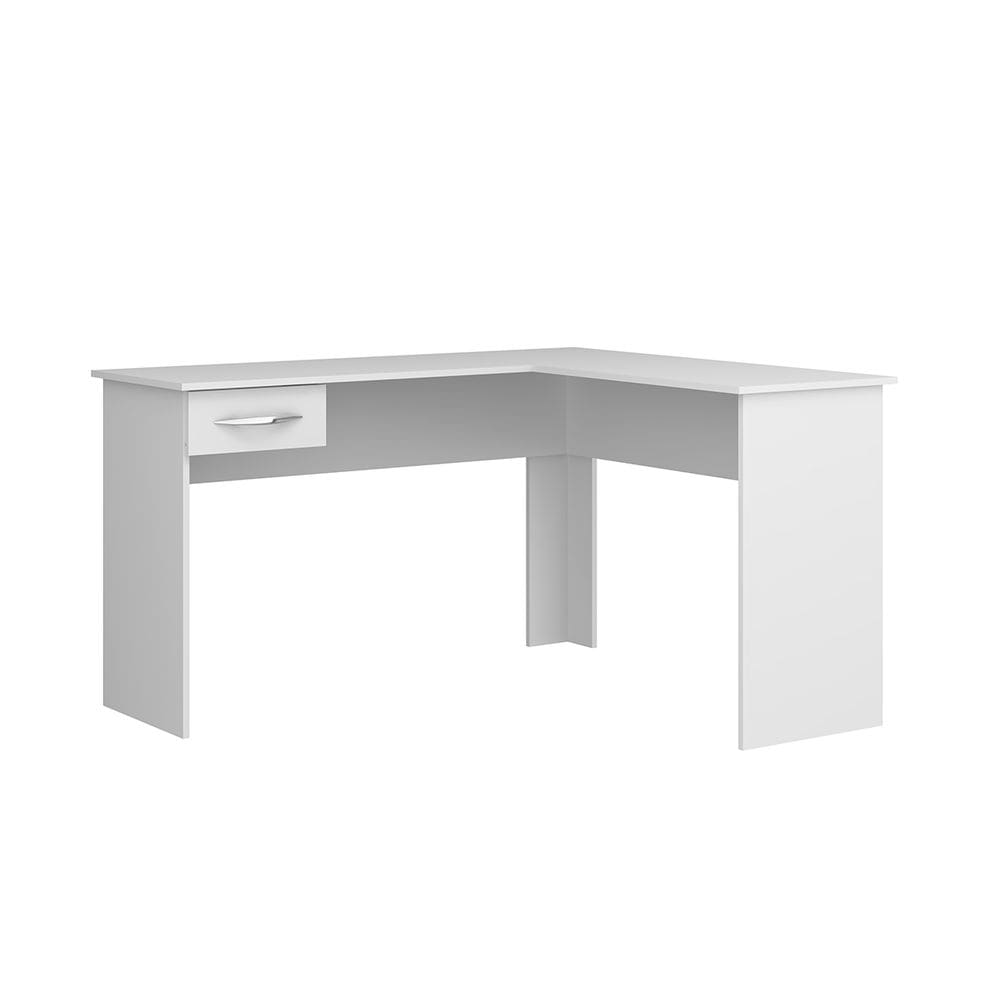 Mesa Escrivaninha em L Pequena com 1 Gaveta 135 x 120 Cm MDP Branco 0703 - MENU