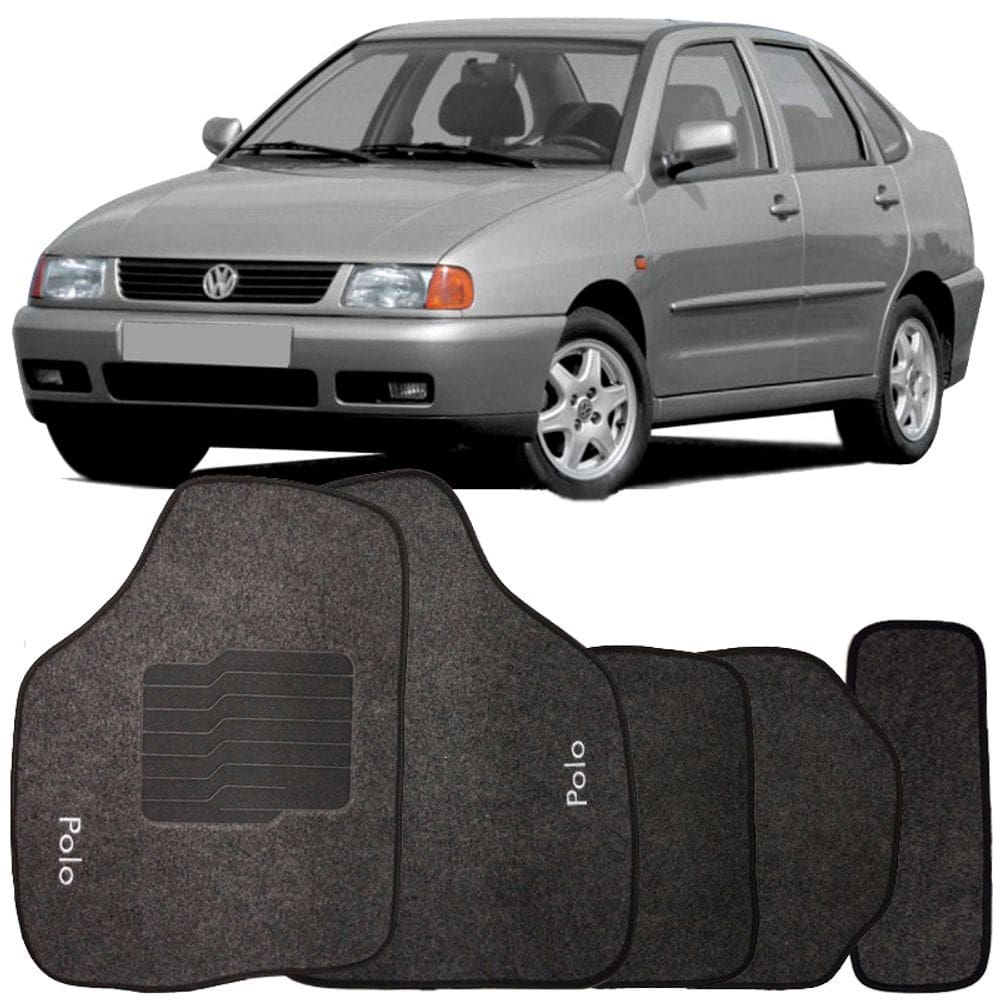 Tapete Carpete Polo Sedan 1997 à 2001 Grafite Logo Bordado Jogo 5 Peças Personalizado Automotivo