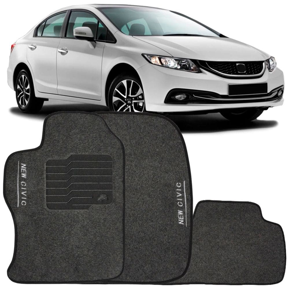 Tapete Carpete Civic 2012 à 2016 Grafite Logo Bordado Jogo 3 Peças Personalizado Automotivo