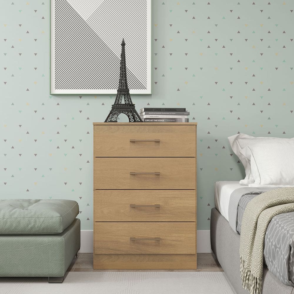 Cômoda Pequena 4 Gavetas 55x93cm Mdp Carvalho 2007 Menu Móveis