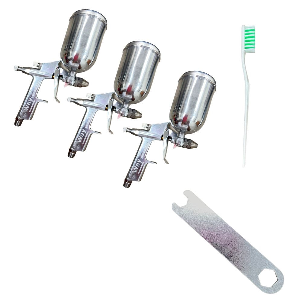 Kit 3 Pistolas Pintura Gravidade Aerógrafo 0,5mm 2,5 à 4 bar 100ml Alumínio Importway IWPPA-PR