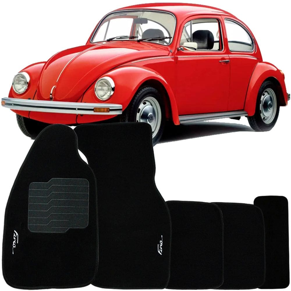 Tapete Carpete Fusca 1951 à 1996 Preto Logo Bordado Jogo 5 Peças Personalizado Automotivo
