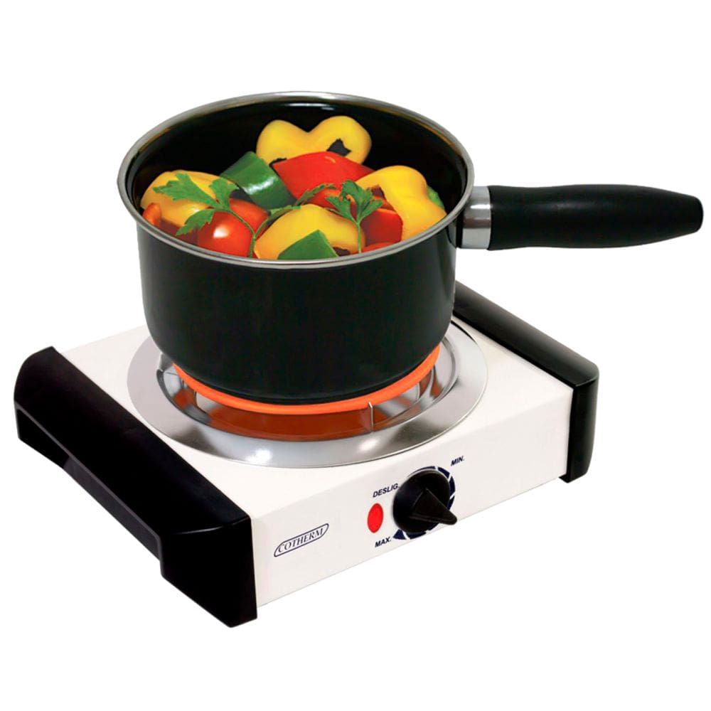 Fogão Elétrico Portátil de Mesa 1 Boca 1000W Branco 110V Resistência Blindada Cotherm 2191 FEB-1