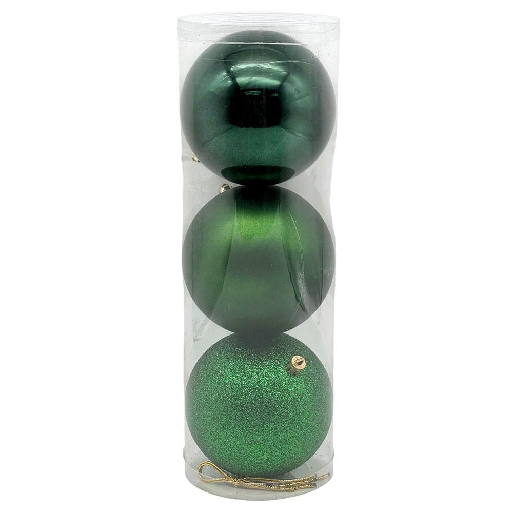 Bola de Natal 10cm com 3 Unidades Verde Cazza