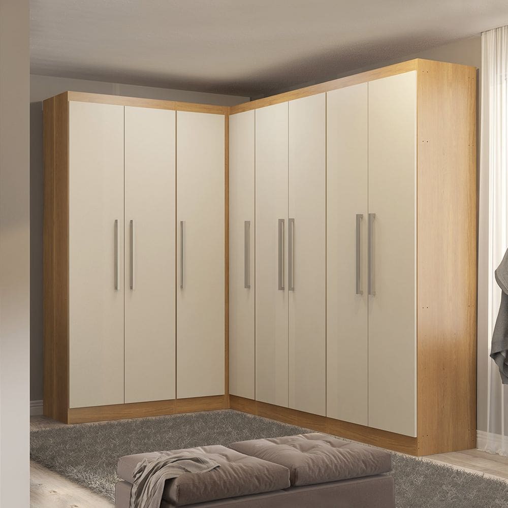 Guarda Roupa Casal de Canto 166/240Cm 5 Peças MDP Carvalho