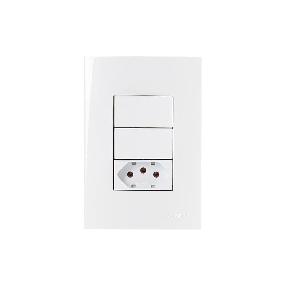 Interruptor Paralel. Duplo 10A e Tomada 2P+T 20A MarGirius Sleek com Placa 4x2 Branco