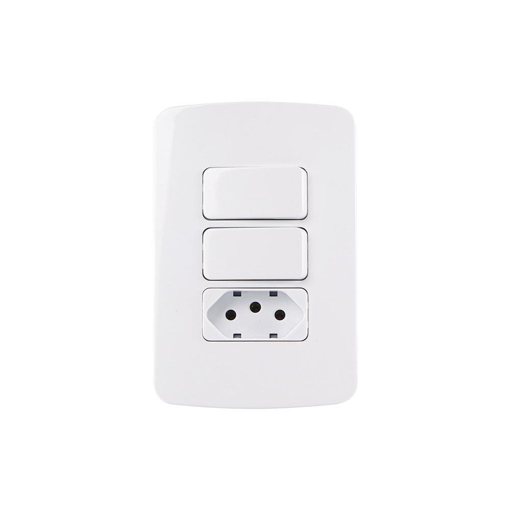 Interruptor Paralel. Duplo 10A e Tomada 2P+T 10A MarGirius B3 com Placa 4x2 Branco