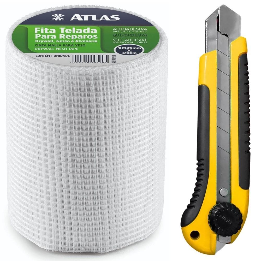 Fita Telada 100Mmx20M Gesso Drywal Alvenaria + Estilete 25Mm