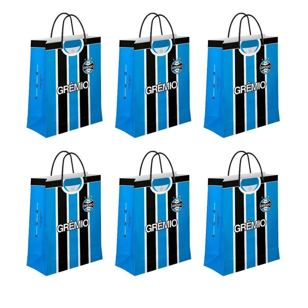 Kit 6 Sacolas M Papel Off-Set Alça Gorgurão Time Grêmio