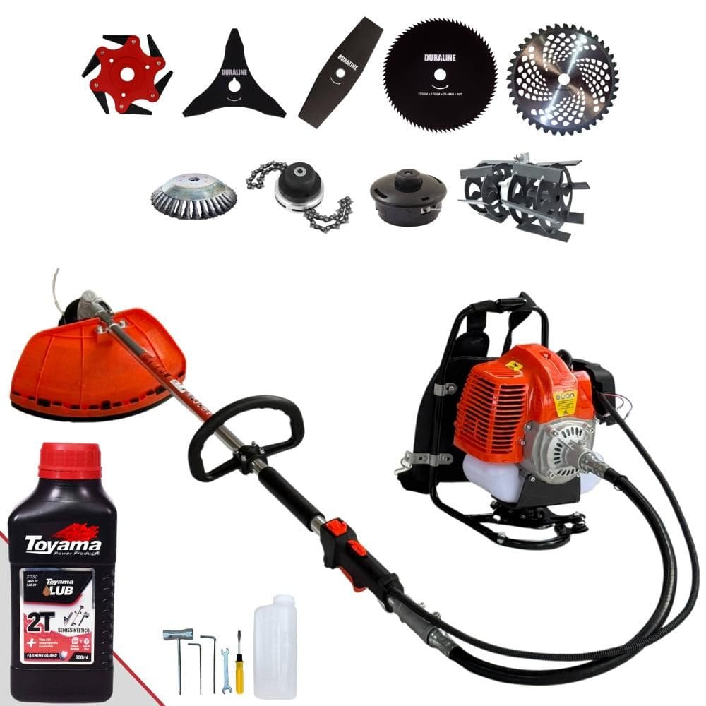 Roçadeira Costal Terra GRC430 À Gasolina 2 Tempos 43cc 1,7HP Alta Rotação Ideal Para Todos os Tipos de Trabalhos Com 9 Opções de Cortes + Óleo Toyama