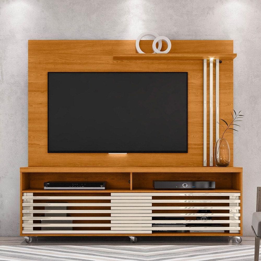 Estante De Tv 65 Pol 182cm Com Rodízio Para Sala Nerion M20 - D`rossi Cinamomo(fosco)-off White(brilho)