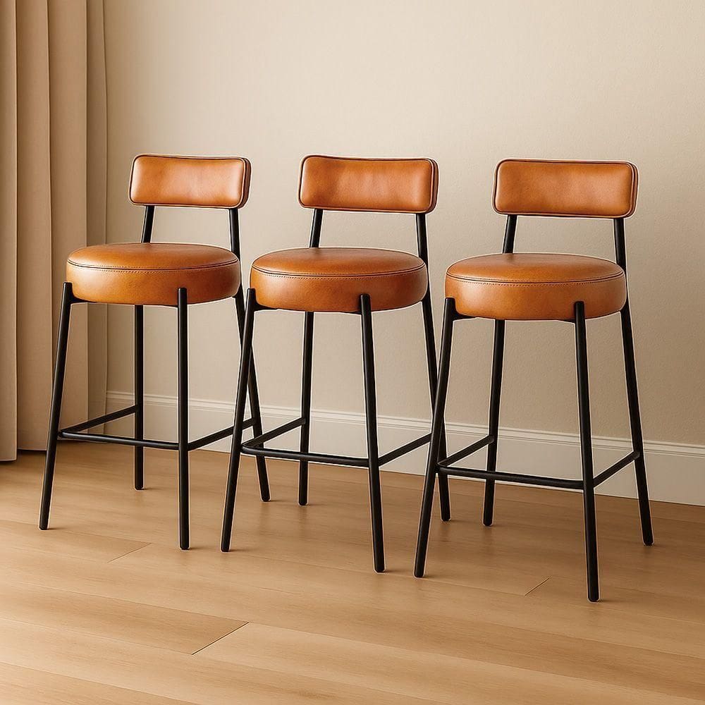 Banqueta Cozinha Média Com Encosto Industrial Preto Kit 3 Londres Pu D03 - D`rossi Whisky