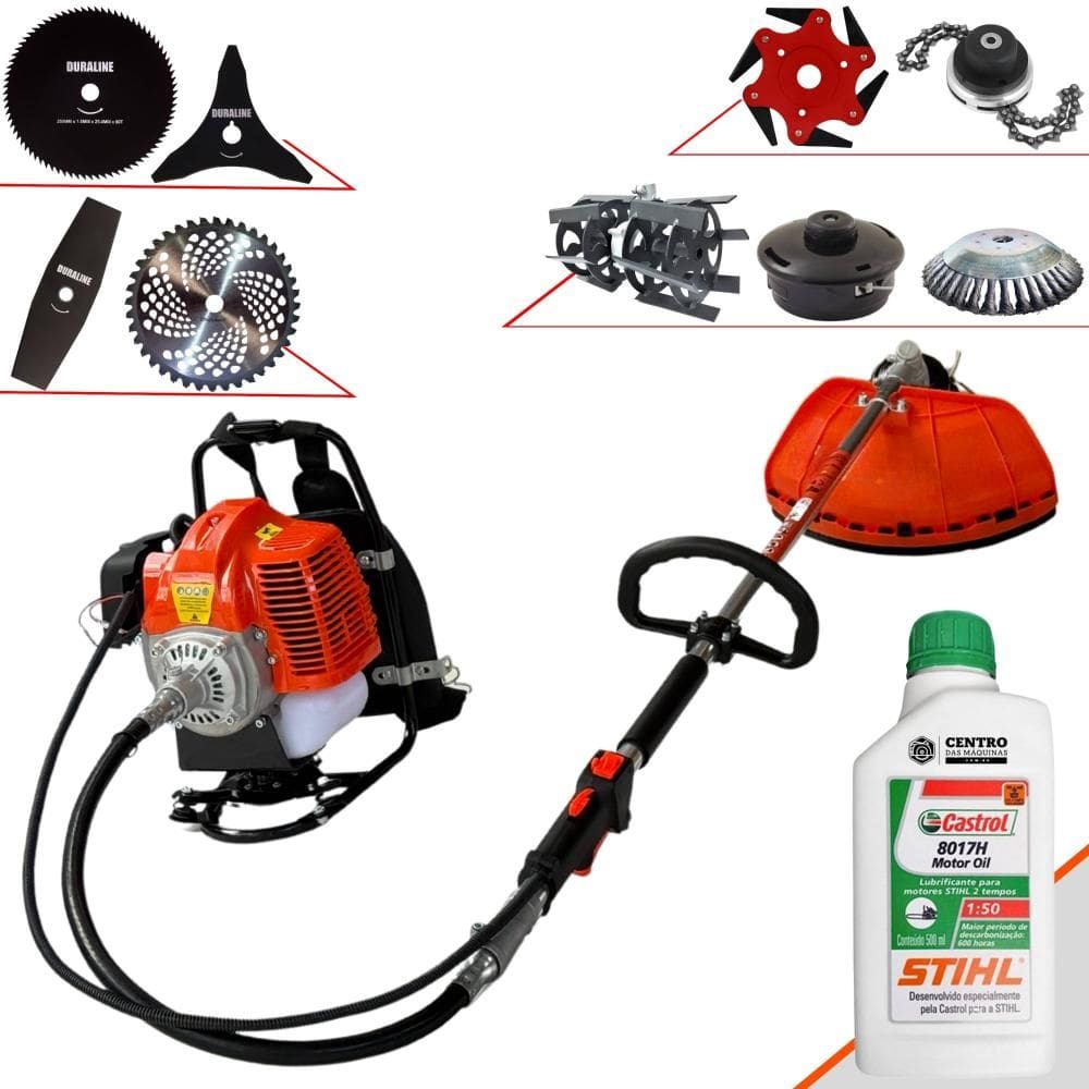 Cortador de Grama Costal À Gasolina Terra GRC430 43cc 1,7HP Alta Performance Roçadeira Com Carretel e Kit de 8 Opções de Cortes + Óleo Stihl 2 Tempos