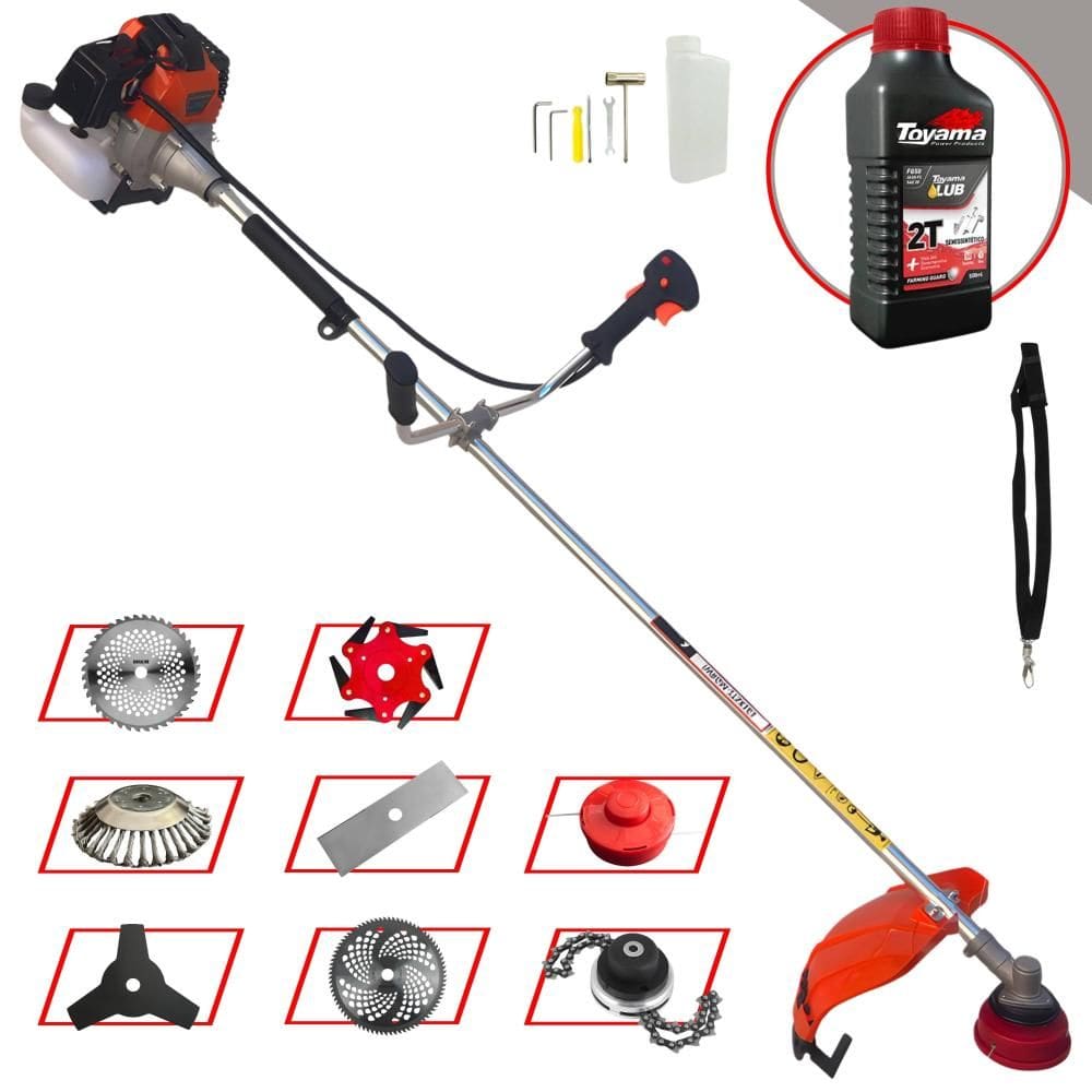 Máquina de Cortar Grama À Gasolina Import Way IWRGM2T5X163 63cc 3HP de Potência 7.500rpm Roçadeira Multifuncional Com 8 Opções de Cortes + Óleo Toyama