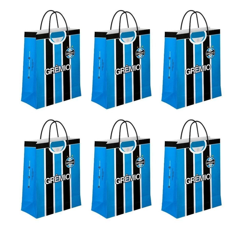 Kit 6 Sacolas M Papel Off-Set Alça Gorgurão Time Grêmio