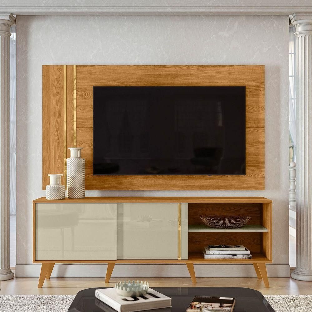 Painel Tv 60 Pol 160cm Com Rack Bancada Para Sala Hylon Cumaru-opala M20 - D`rossi