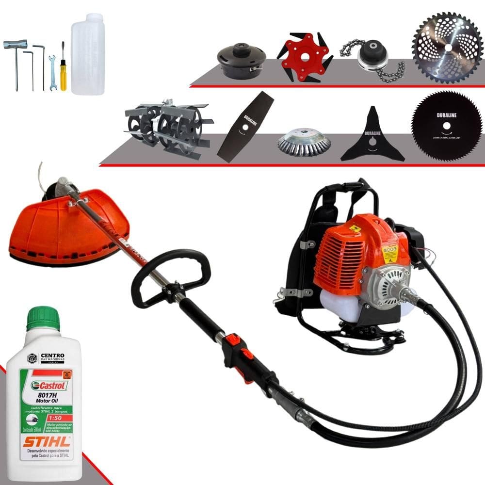 Roçadeira Costal Terra GRC430 À Gasolina 2 Tempos 43cc 1,7HP Alta Rotação Ideal Para Todos os Tipos de Trabalhos Com 9 Opções de Cortes + Óleo Stihl