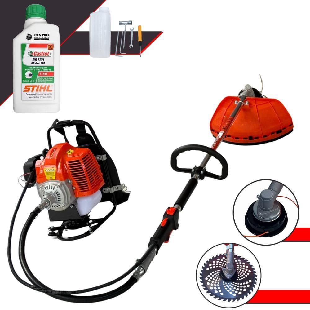 Cortador de Grama Costal Terra GRC-430 À Gasolina 43cc 1,7HP Roçadeira Multifunções Completa Com Carretel + Lâmina 40 Dentes de Vídea + Óleo Stihl 2T