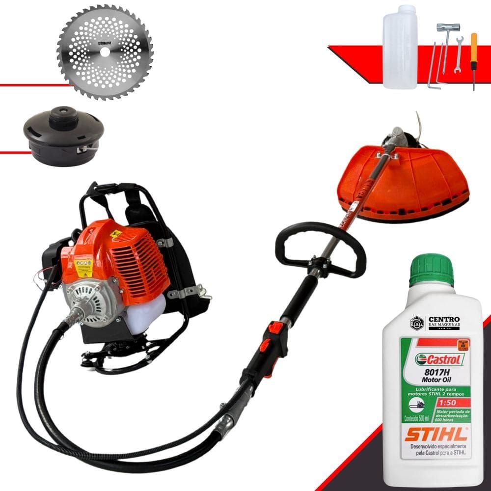 Roçadeira Costal Terra GRC430 À Gasolina 2 Tempos 43cc 1,7HP de Potência Multifuncional Com Cabeçote de Nylon + Lâmina 40 Dentes de Vídea + Óleo Stihl