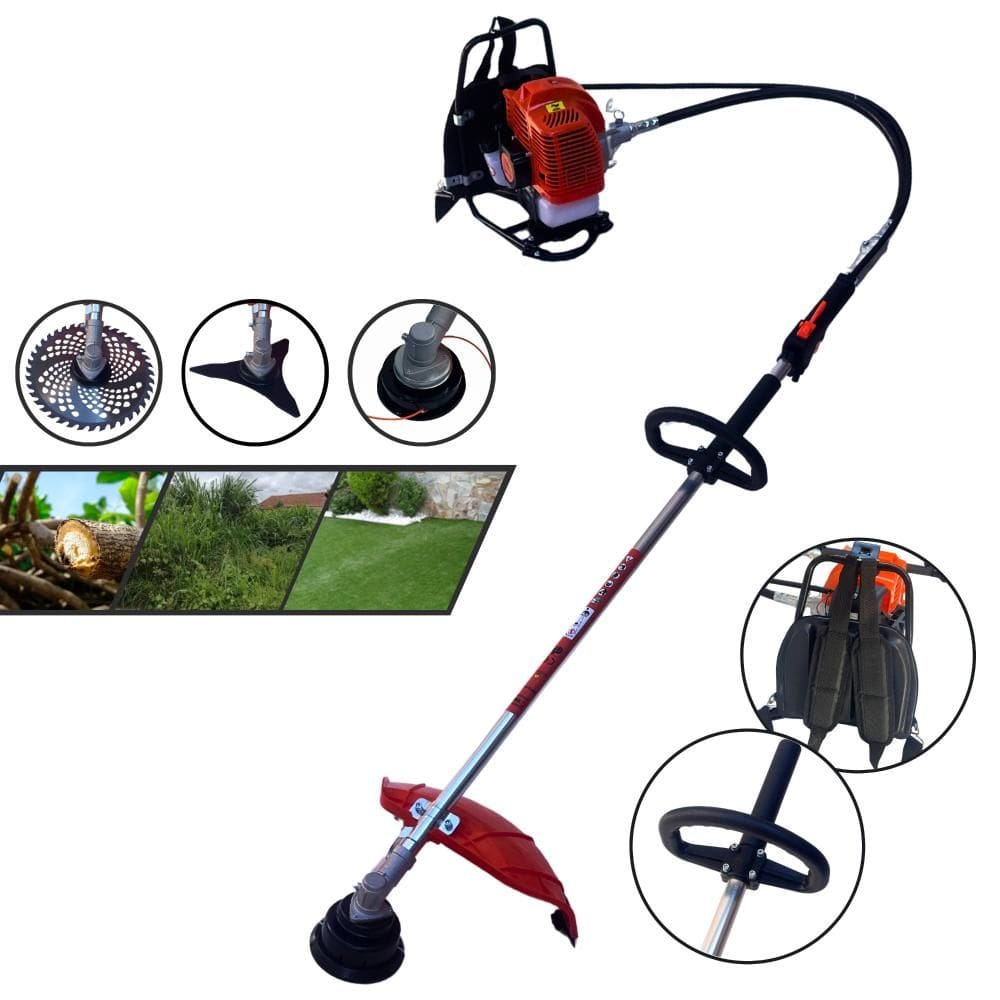 Roçadeira Costal GRC430 Terra À Gasolina 43cc 1,7HP Alta Rotação Cortador de Grama Completo Com Carretel Nylon + Faca 40 Dentes Vídea + Faca 3 Pontas